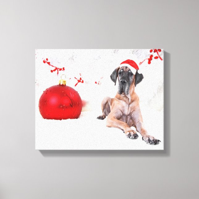 Great Dane Dog Hat Frohe Weihnachts Red Ornament Leinwanddruck (Vorderseite)