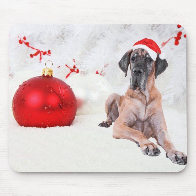 Great Dane Dog Hat Frohe Weihnachts Red Ornament Mousepad (Vorne)