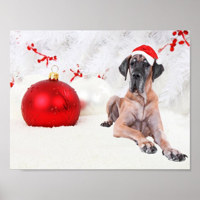 Great Dane Dog Hat Frohe Weihnachts Red Ornament Poster (Vorne)