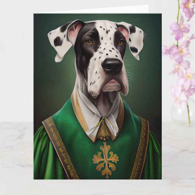 Great Dane Dog in St. Patrick's Day Dress Karte (Orchidee)
