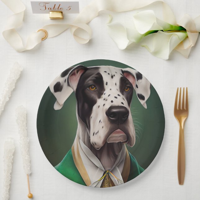 Great Dane Dog in St. Patrick's Day Dress Pappteller (Hochzeit)