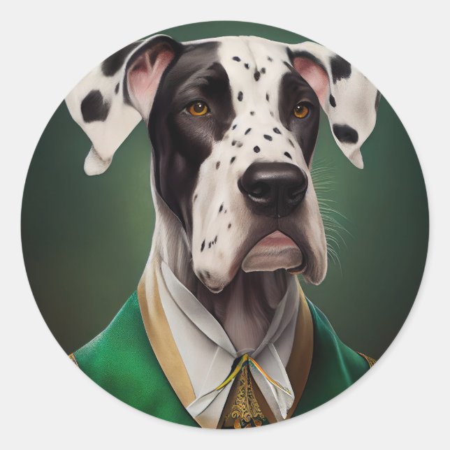 Great Dane Dog in St. Patrick's Day Dress Runder Aufkleber (Vorderseite)