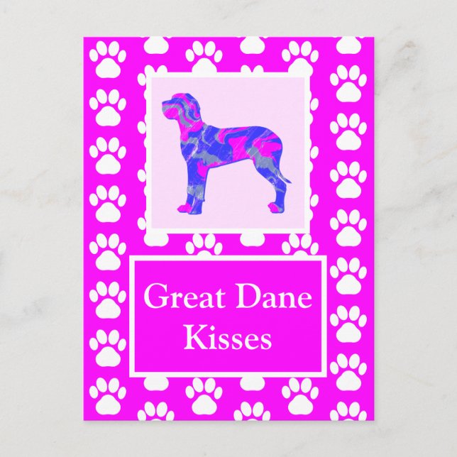 Great Dane Dog Kisses Silhouette Niedlich Pink & B Postkarte (Vorderseite)