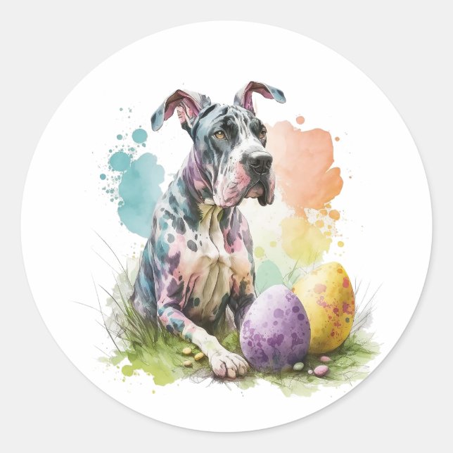 Great Dane Dog Ostereier, Happy Oaster Great Dane Runder Aufkleber (Vorderseite)