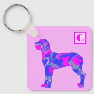 Great Dane Dog Pink & Blue Silhouette Monogramm Schlüsselanhänger