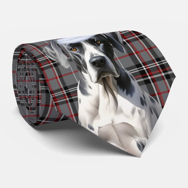 Great Dane Dog Red and Grau Karierte Weihnachten Krawatte (Gerollt)