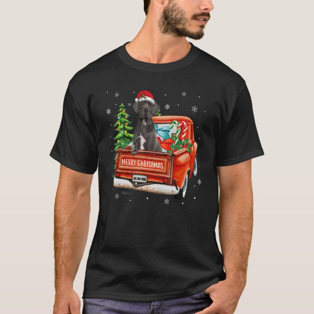 Great Dane Dog Ride Red Truck Christmas Dog  Pajam T-Shirt (Vorderseite)