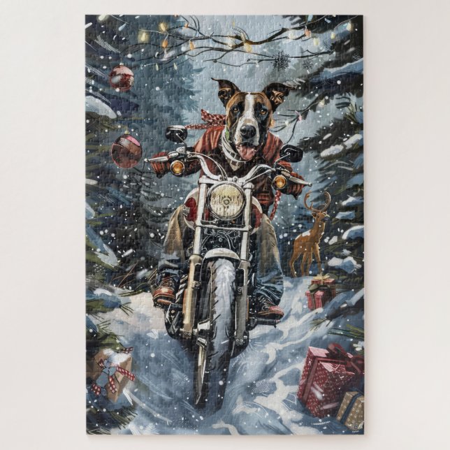 Great Dane Dog Riding Motorrad Weihnachten (Vertikal)