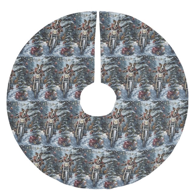 Great Dane Dog Riding Motorrad Weihnachten Polyester Weihnachtsbaumdecke (Vorderseite)