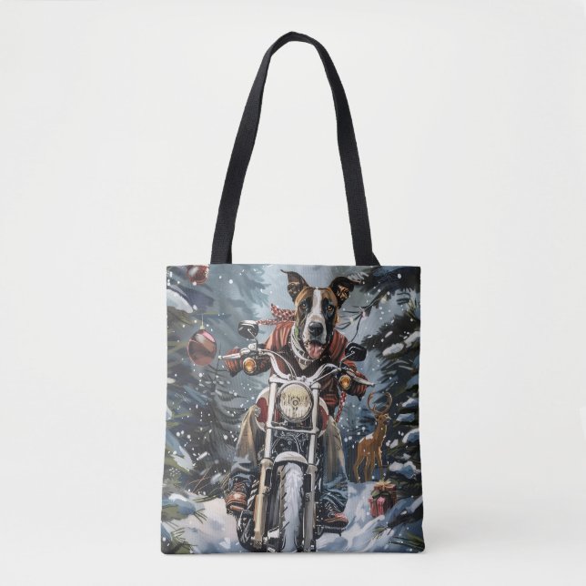 Great Dane Dog Riding Motorrad Weihnachten Tasche (Vorderseite)