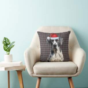Great Dane Dog Saisonaler Karierter Weihnachtsfeie Kissen
