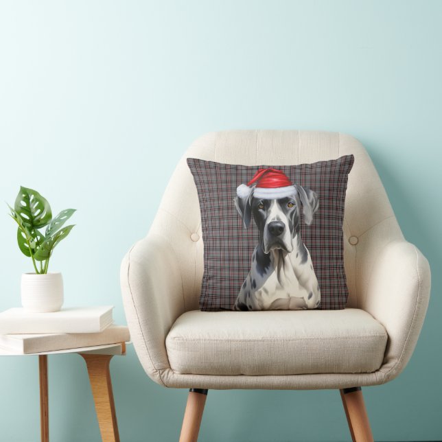 Great Dane Dog Saisonaler Karierter Weihnachtsfeie Kissen (Stuhl )