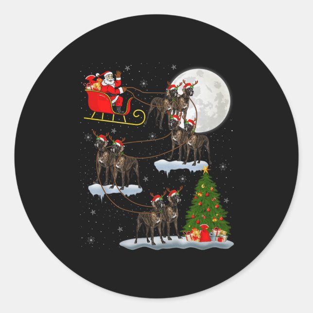 Great Dane Dog Santa Sleigh Flying Funny Magical C Runder Aufkleber (Vorderseite)