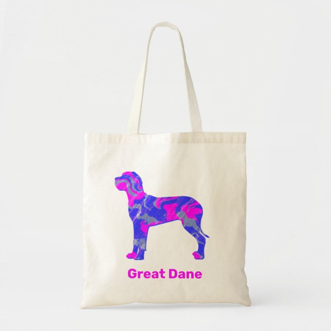 Great Dane Dog Silhouette Crazy Hot Pink Tragetasche (Vorne)