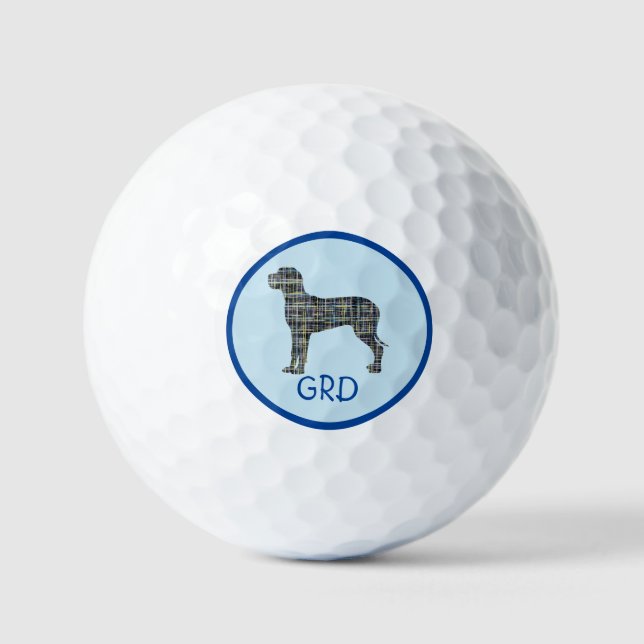 Great Dane Dog Silhouette Monogram Grid Blue Golfball (Vorderseite)
