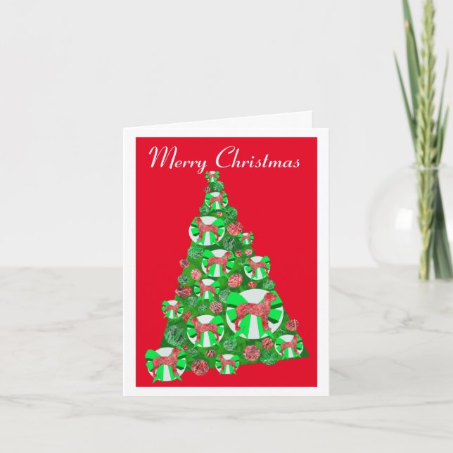 Great Dane Dog Silhouette Weihnachtsbaum Rot Karte (Vorderseite)