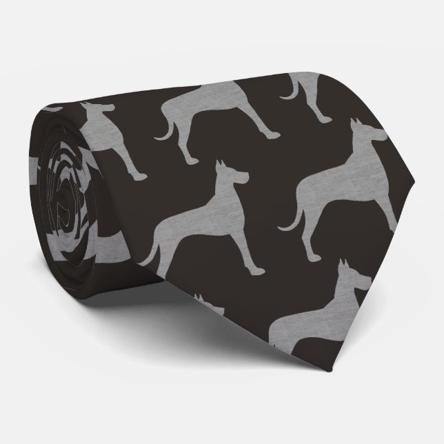 Great Dane Dog Silhouettes Pattern Grey and Black Krawatte (Gerollt)