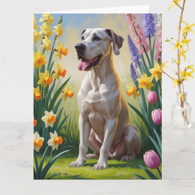 Great Dane Dog Spring Blumen Malerei Karte (Gelbe Blume)