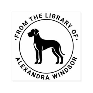 Great Dane Dog Stehend Silh Library Book Name Permastempel