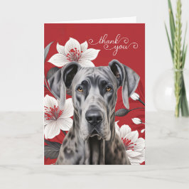Great Dane Dog with White Lilies on Red Dankeskarte