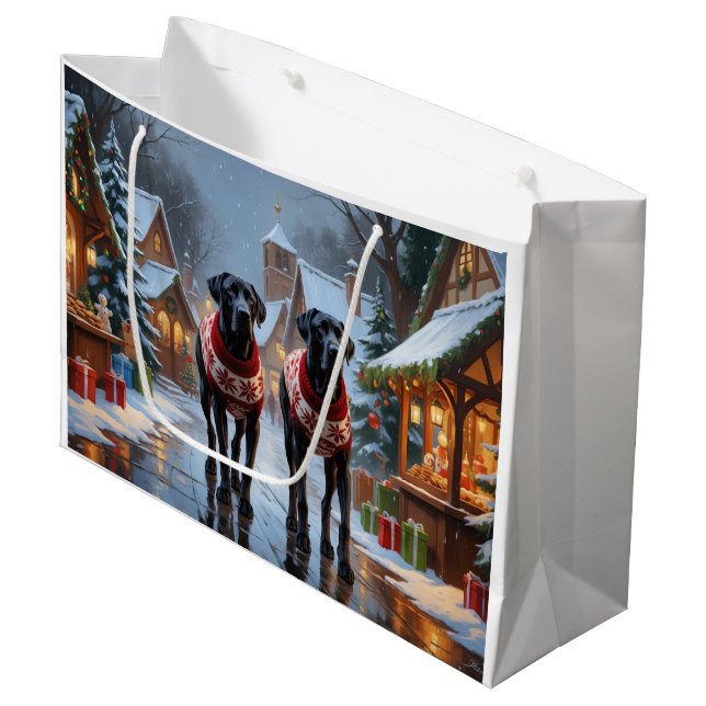 Great Dane Dogs Christmas Snow Holiday Große Geschenktüte (Vorderseite Schrägansicht)
