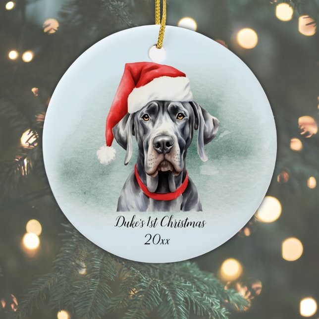 Great Dane Erste Weihnachtszeit Personalisierte Fa Keramik Ornament (Add Dog's Name & Year, or add other text, or delete text if not required.)