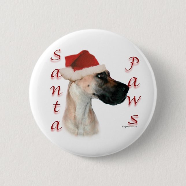 Great Dane (fawn) Santa Paws Button (Vorderseite)