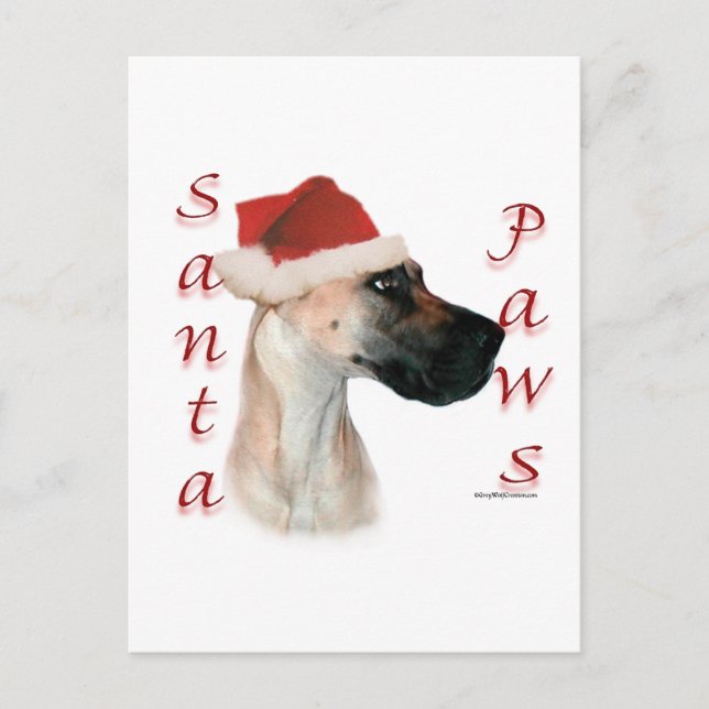 Great Dane (fawn) Santa Paws Feiertagspostkarte (Vorderseite)