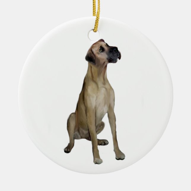 Great Dane - FawnSit - natürliche Ohren Keramikornament (Vorne)