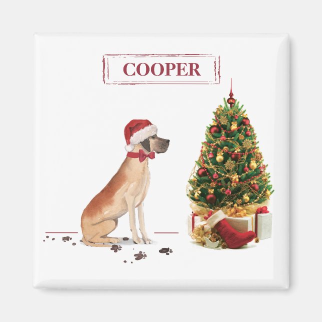 Great Dane Funny Christmas Dog mit Baum Magnet (Vorne)
