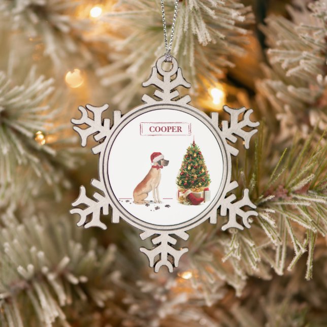 Great Dane Funny Christmas Dog mit Baum Schneeflocken Zinn-Ornament (Baum)