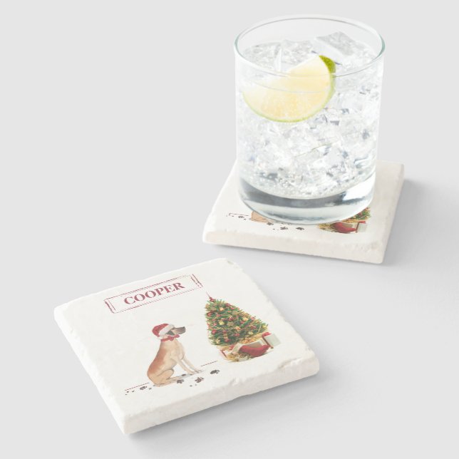 Great Dane Funny Christmas Dog mit Baum Steinuntersetzer (Seitenansicht)