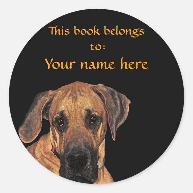 Great Dane Gentle Riant Buchzeichen Runder Aufkleber (Vorderseite)