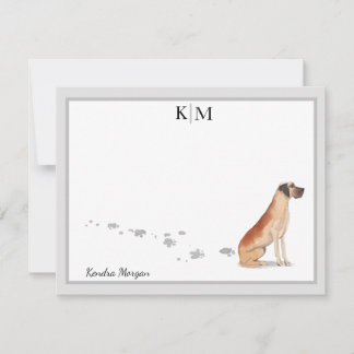 Great Dane Gray Border Monogram - Ihr Name Mitteilungskarte