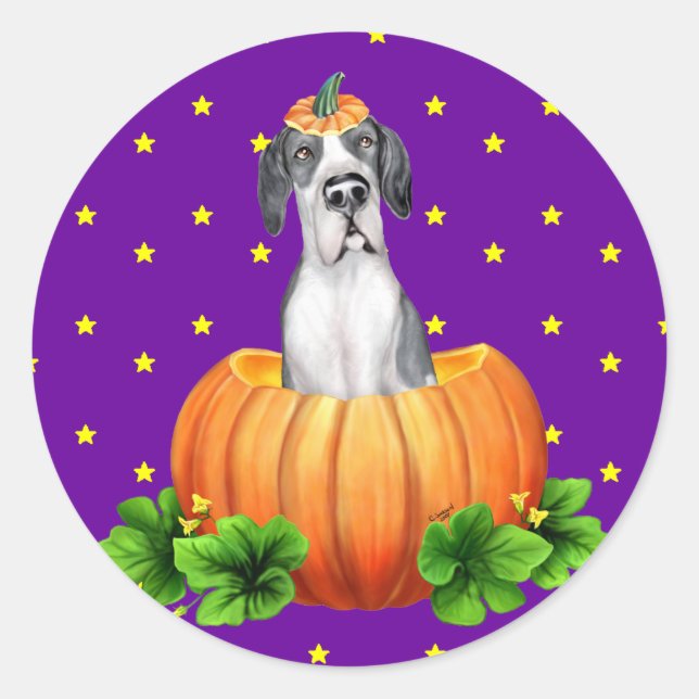 Great Dane Halloween Mantle UC Dane-O-Lantern Runder Aufkleber (Vorderseite)