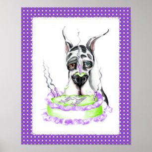 Great Dane Harlequin Birthday Cake Poster