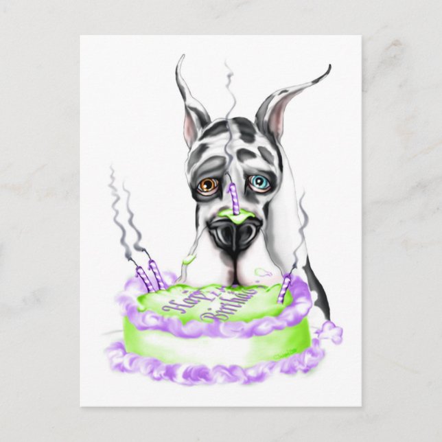 Great Dane Harlequin Birthday Cake Postkarte (Vorderseite)