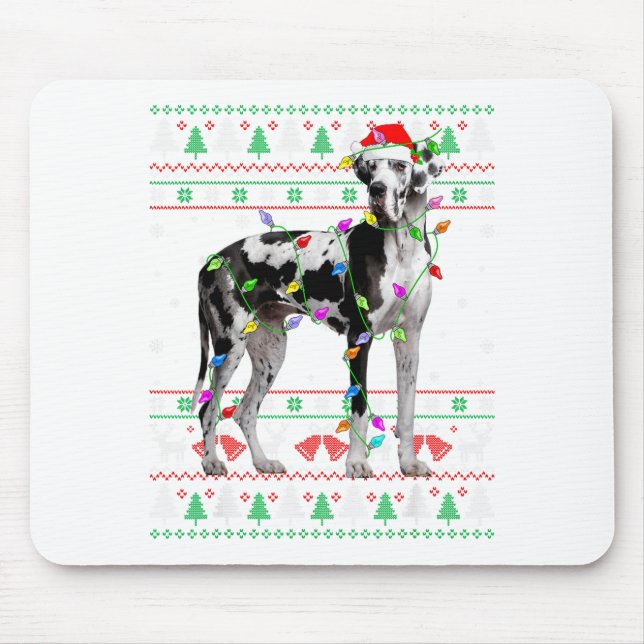 Great Dane Harlequin Dog Christmas Ugly Sweater Li Mousepad (Vorne)