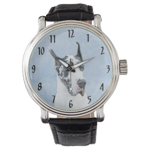 Great Dane (Harlequin) Malerei - Original Dog Art Armbanduhr
