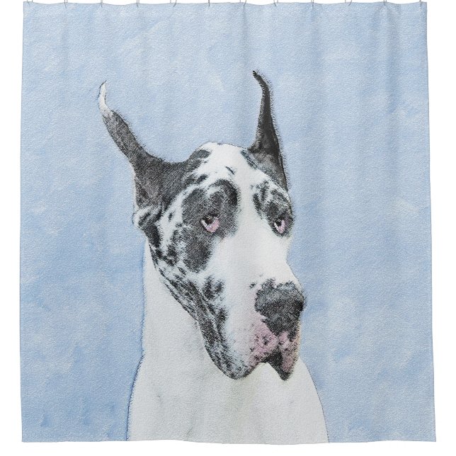 Great Dane (Harlequin) Malerei - Original Dog Art Duschvorhang (Vorderseite)