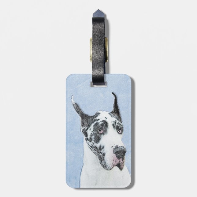 Great Dane (Harlequin) Malerei - Original Dog Art Gepäckanhänger (Rückseite vertikal)