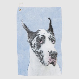 Great Dane (Harlequin) Malerei - Original Dog Art Golfhandtuch