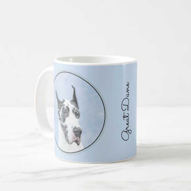 Great Dane (Harlequin) Malerei - Original Dog Art Kaffeetasse (Vorderseite Links)