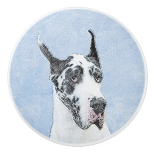 Great Dane (Harlequin) Malerei - Original Dog Art Keramikknauf
