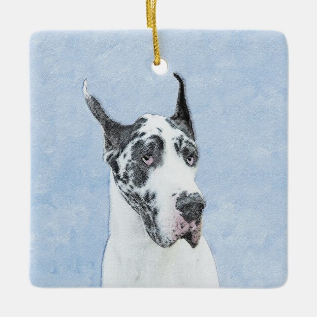 Great Dane (Harlequin) Malerei - Original Dog Art Keramikornament (Vorderseite)