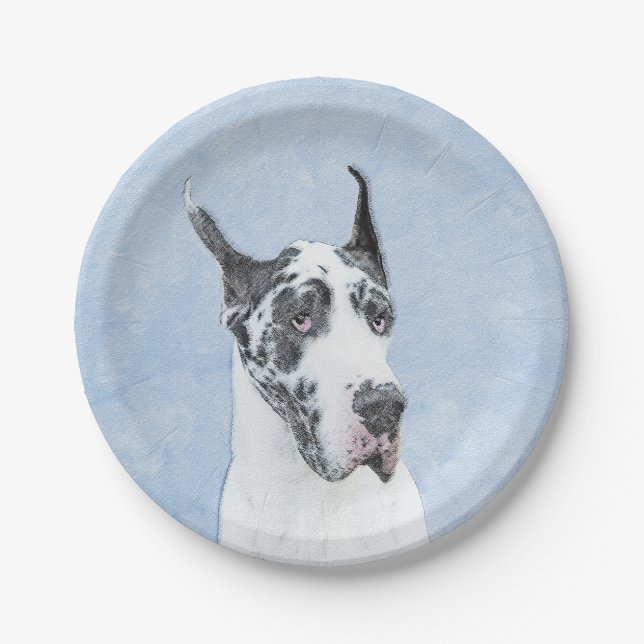 Great Dane (Harlequin) Malerei - Original Dog Art Pappteller (Vorderseite)
