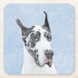Great Dane (Harlequin) Malerei - Original Dog Art Rechteckiger Pappuntersetzer