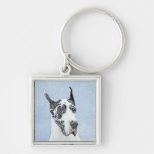 Great Dane (Harlequin) Malerei - Original Dog Art Schlüsselanhänger