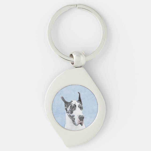 Great Dane (Harlequin) Malerei - Original Dog Art Schlüsselanhänger (Vorderseite)