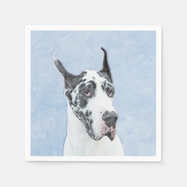 Great Dane (Harlequin) Malerei - Original Dog Art Serviette (Vorderseite)